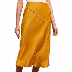 By Anthropologie Elegant Mustard Midi Skirt Size L viscose
